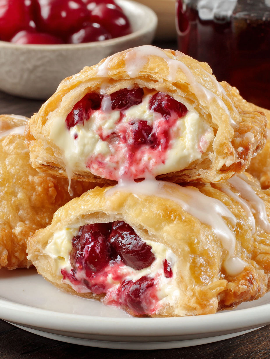 A plate of cherry cheesecake hand pies.