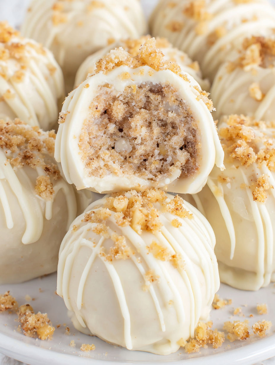 A plate of white chocolate truffles with a dusting of cinnamon.