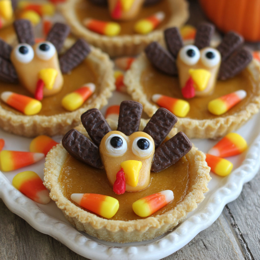A plate of pie with turkeys on it.