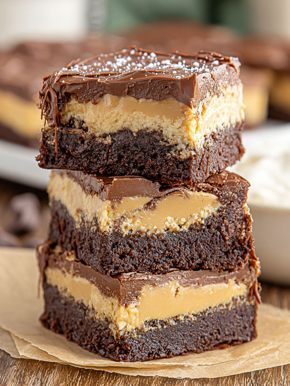 A stack of three chocolate cake bars.