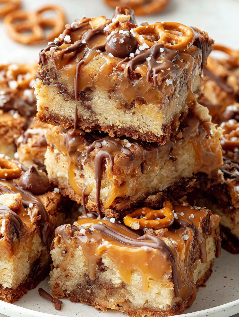 A close up of a dessert with chocolate and caramel drizzled on top.