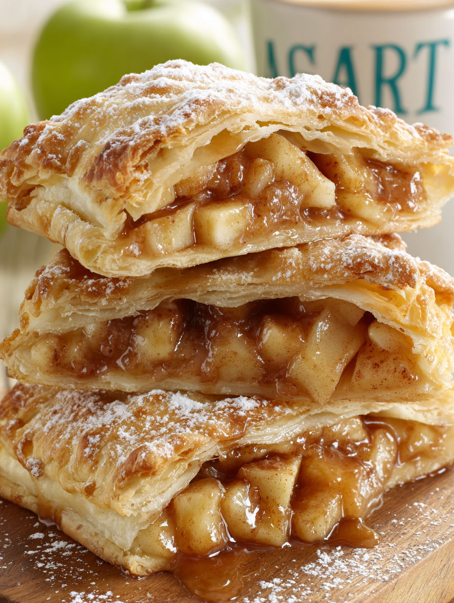 A stack of three apple pastries.