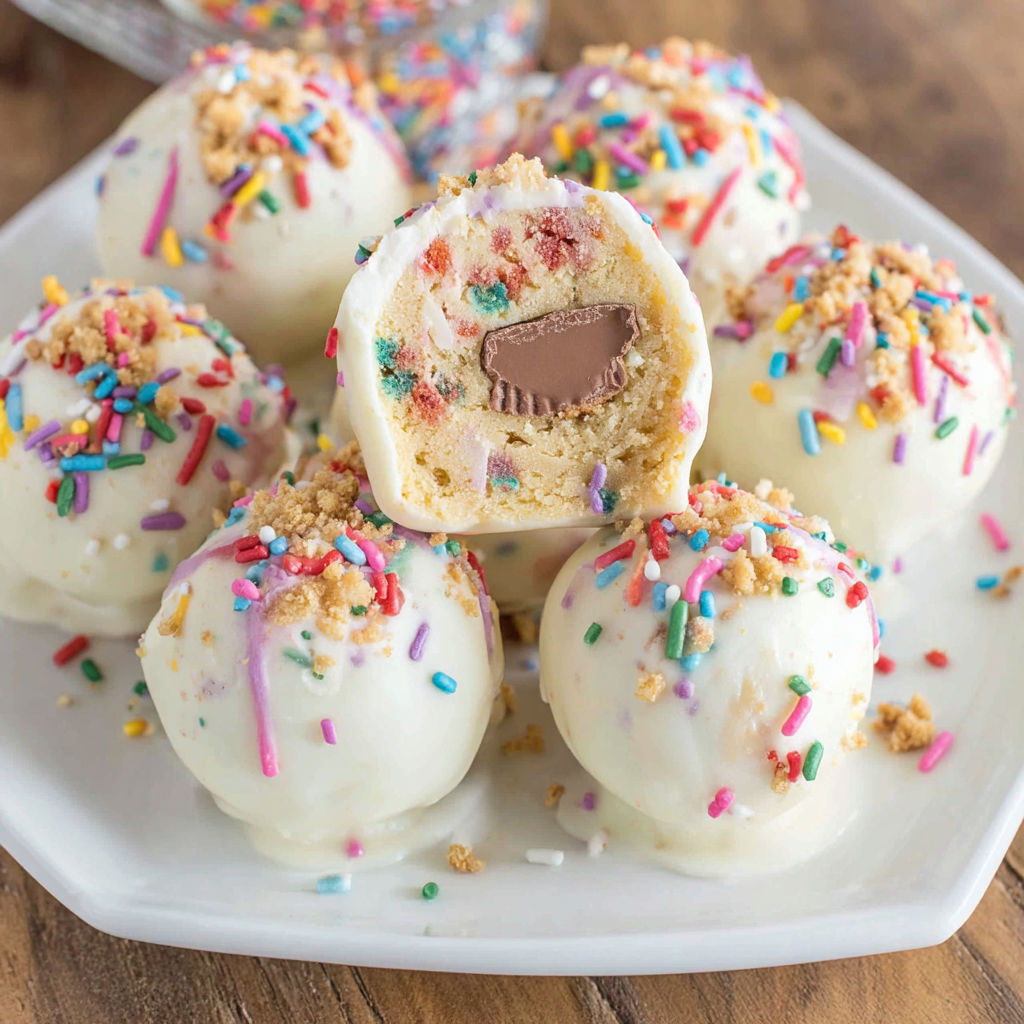 A plate of colorful desserts with a surprise inside.