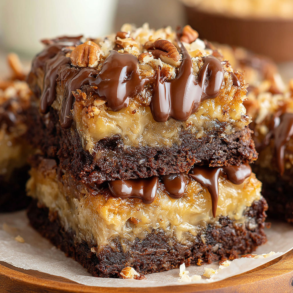 A close up of a German chocolate brownie.