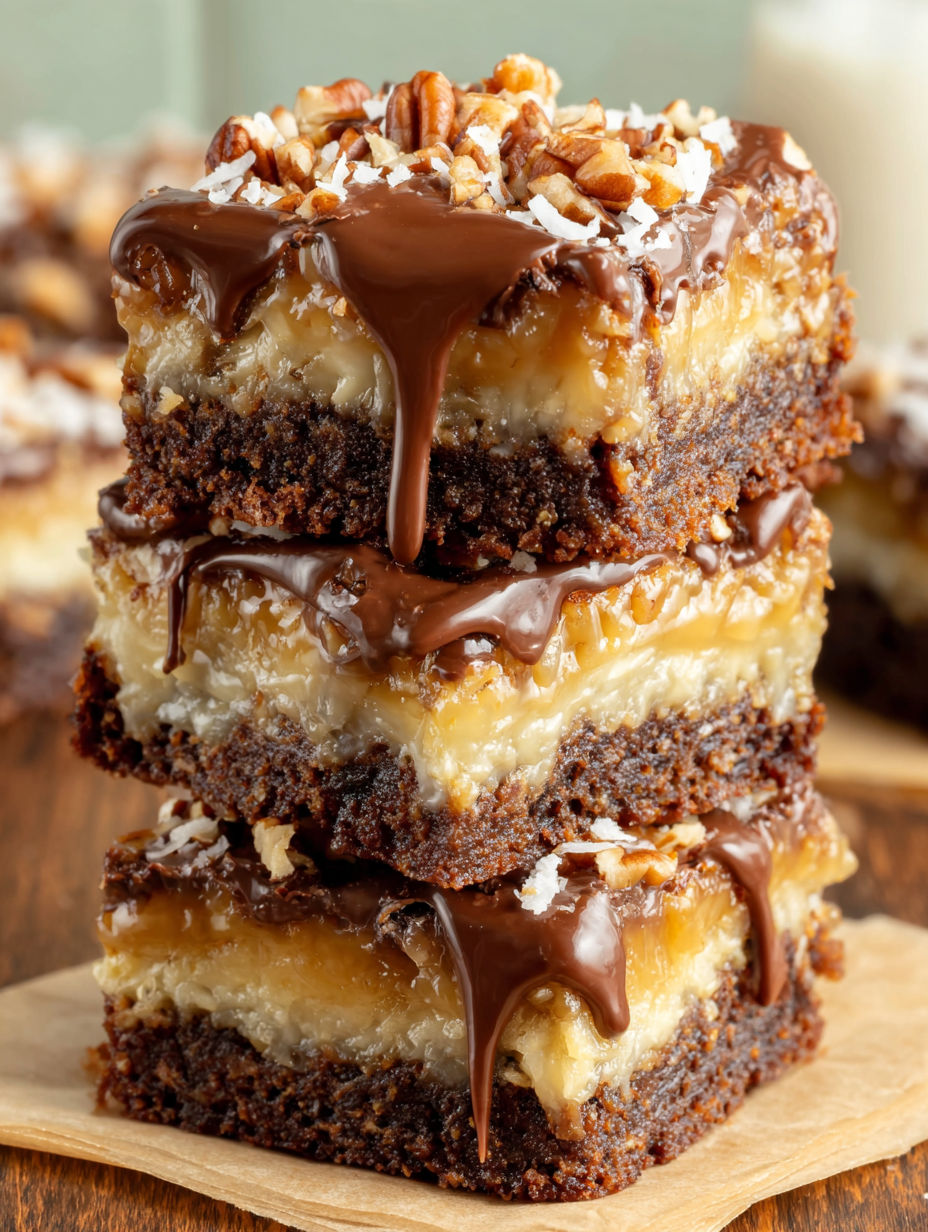 Three layers of German chocolate brownies.
