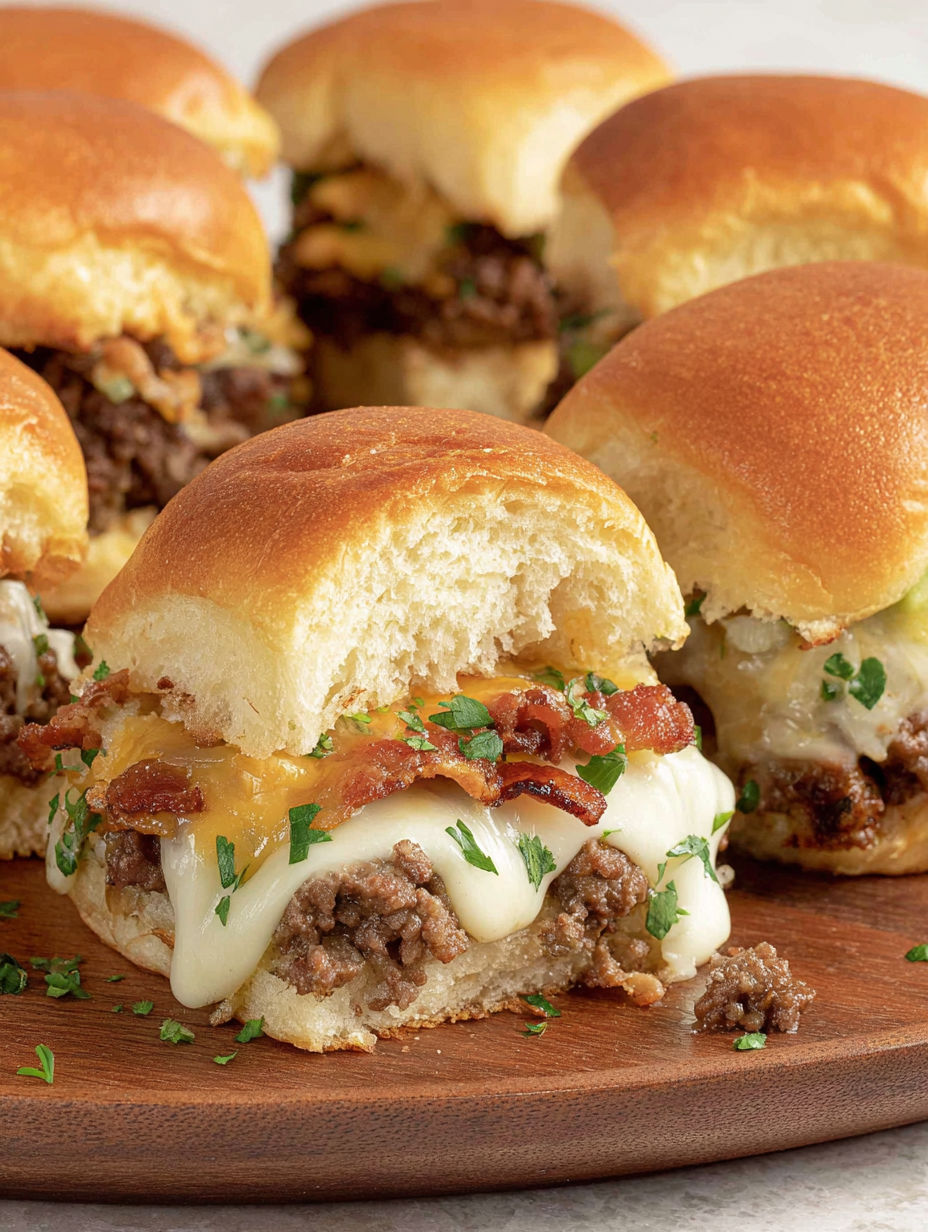 A plate of sandwiches with bacon and cheese.