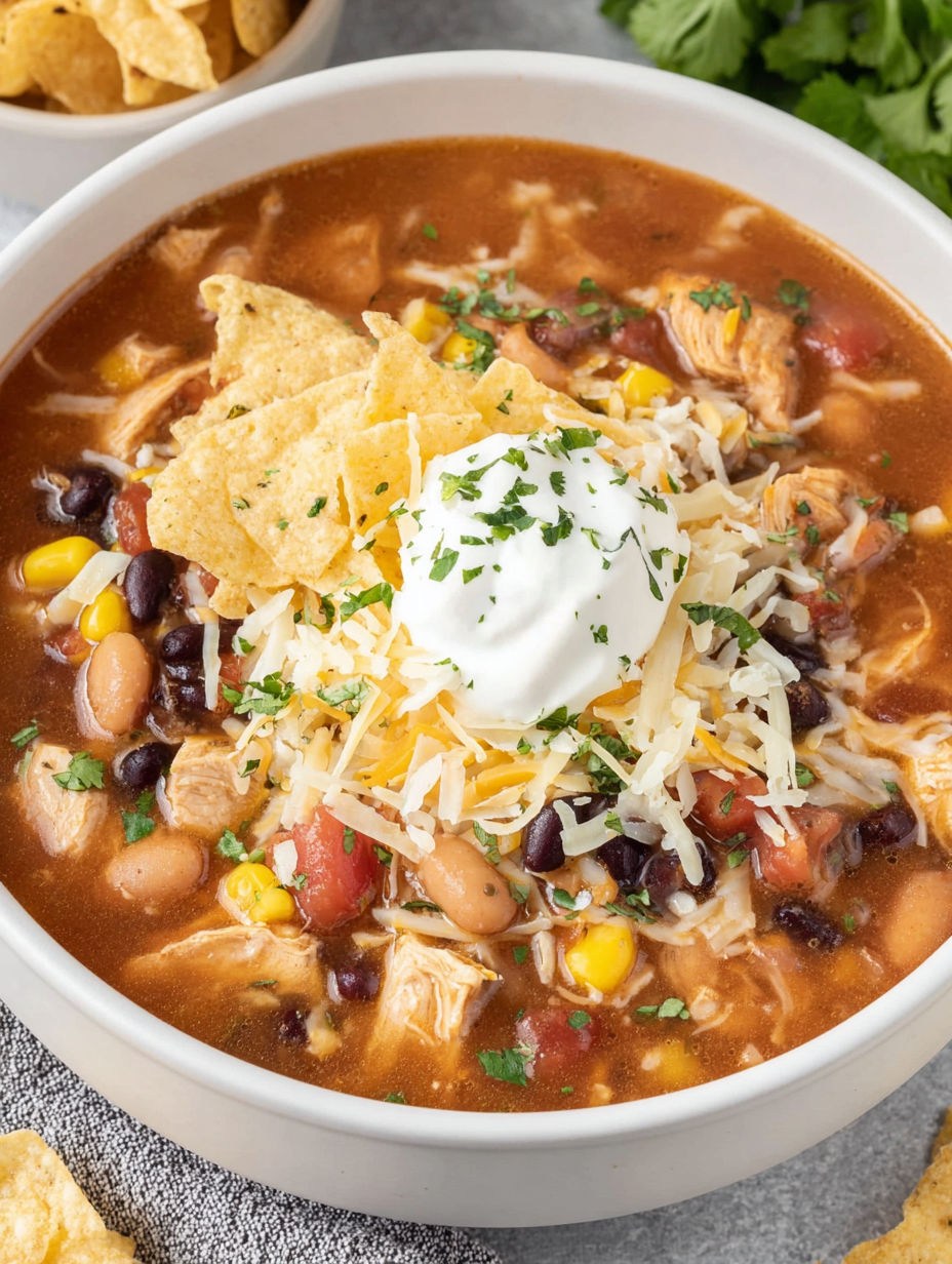 A bowl of soup with a white dollop of sour cream on top.