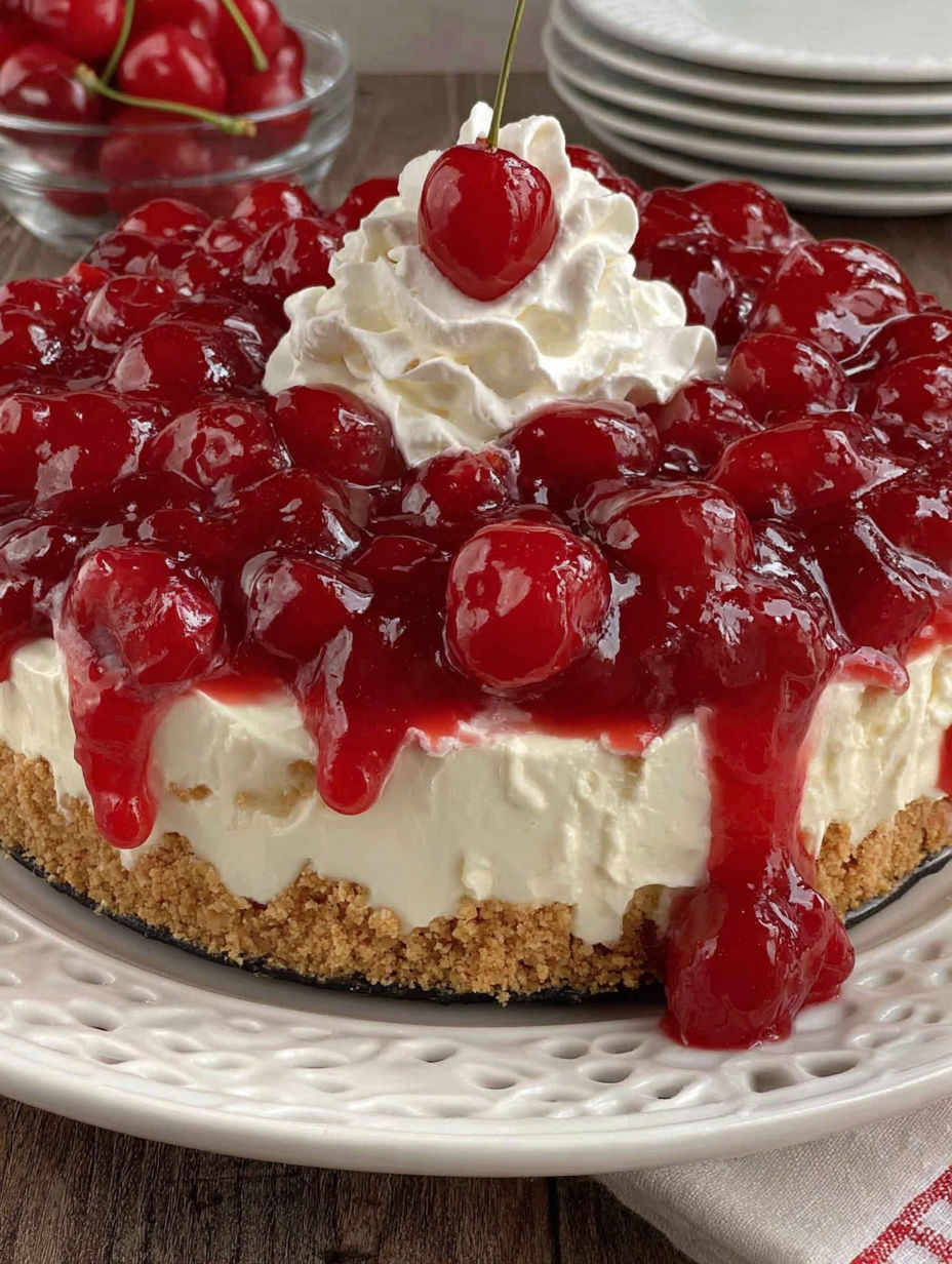 A slice of cake with cherries on top.