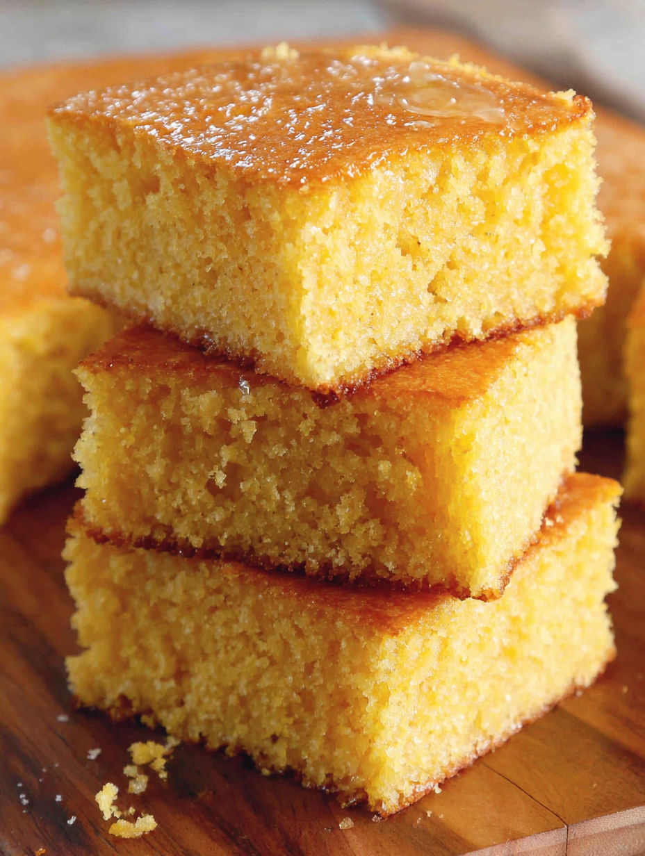 Three slices of cake stacked on a table.