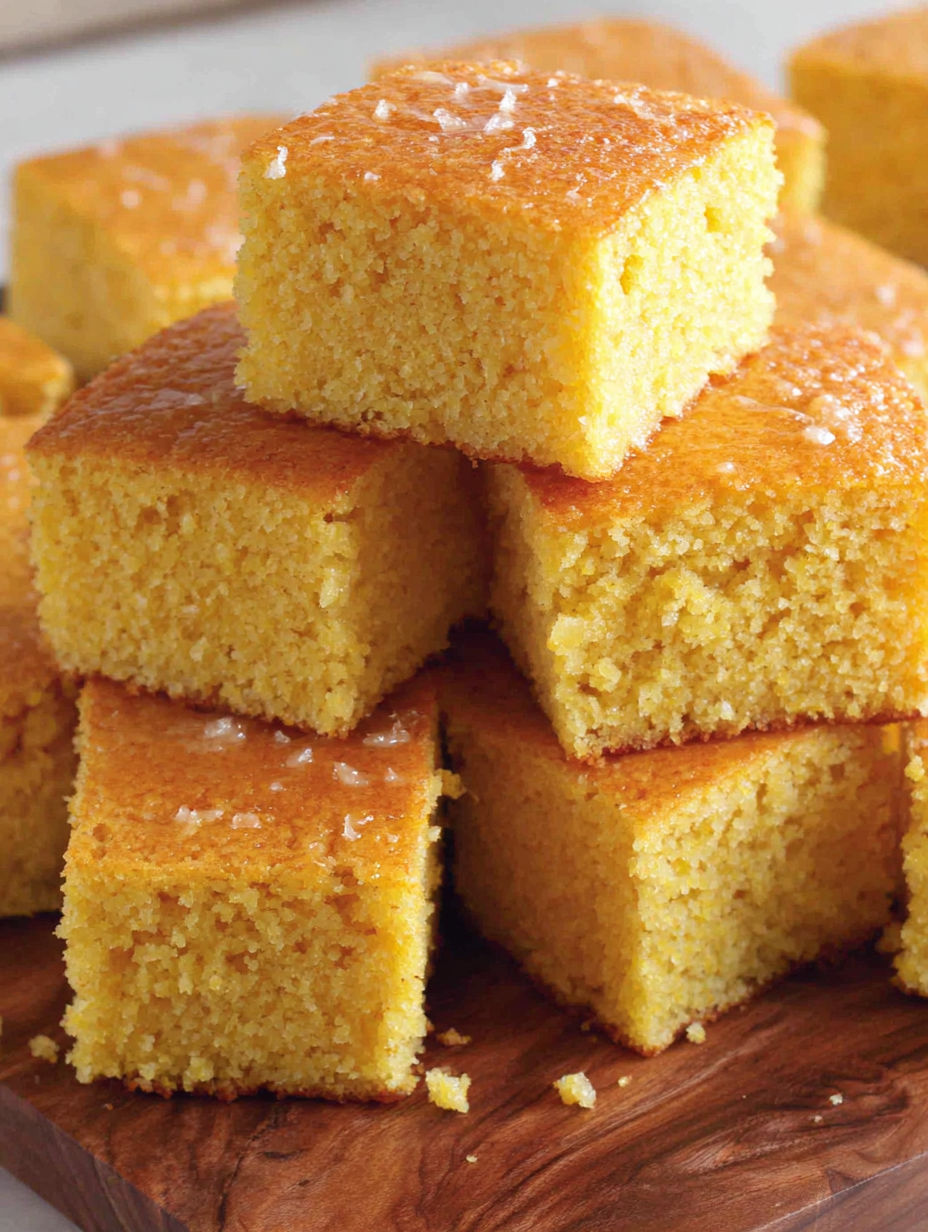A stack of yellow cake squares.