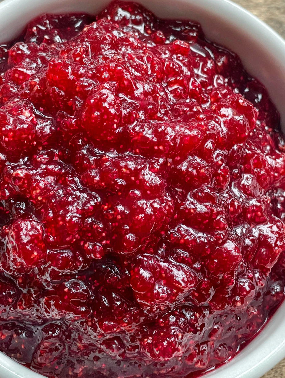A close up of a bowl of red jam.