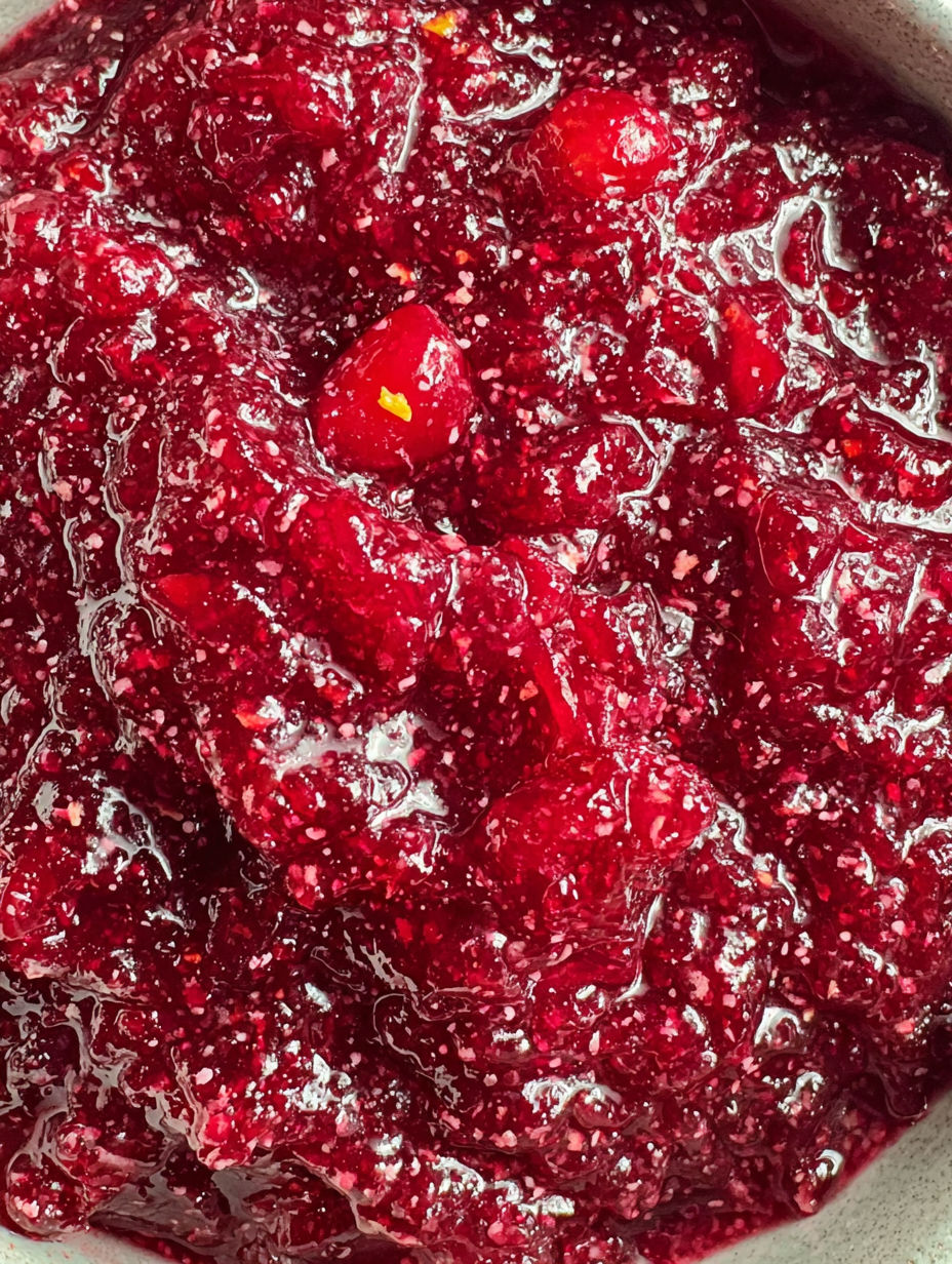 A close up of a red jam.