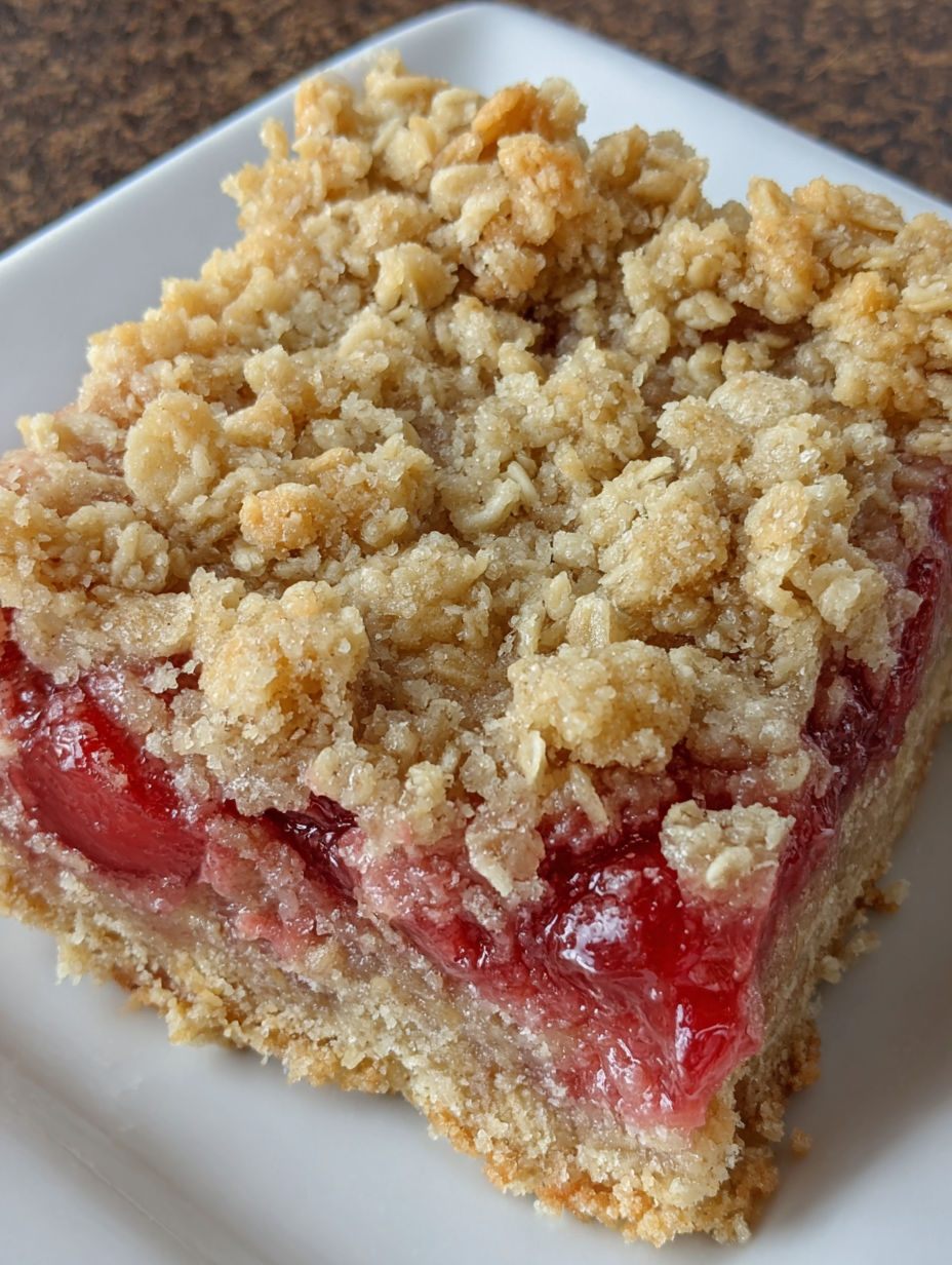 A slice of cake with a red topping.