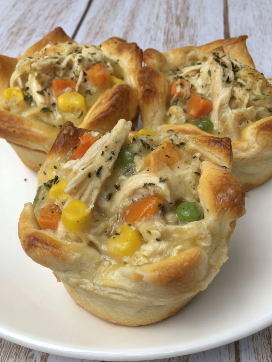A pastry with a filling of chicken and vegetables.