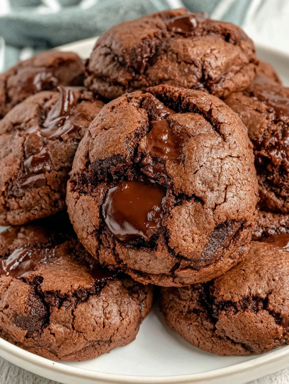 Chocolate muffins with caramel drizzle.