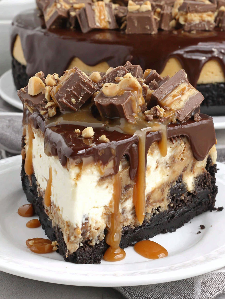 A slice of chocolate cake with caramel drizzle.