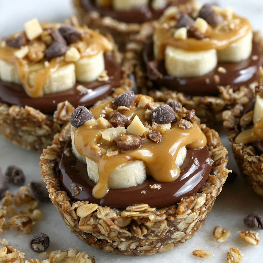 Chocolate granola cups with peanut butter filling.