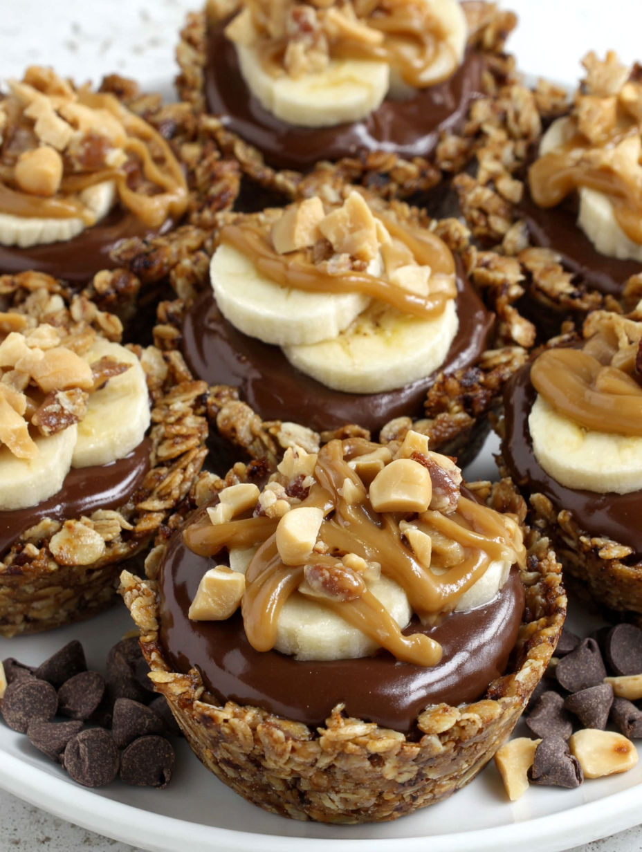 Chocolate granola cups with peanut butter filling.