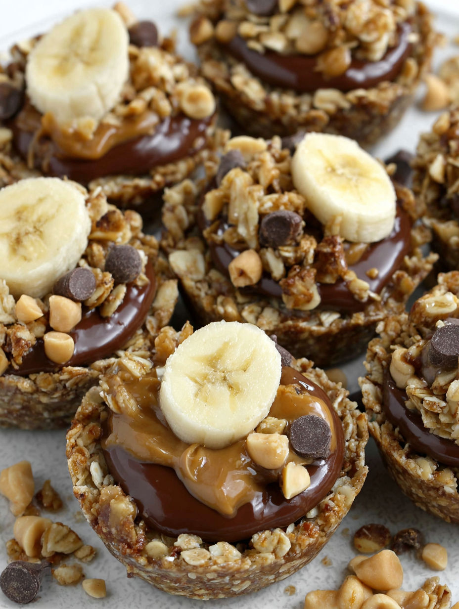 Chocolate granola cups with peanut butter filling.