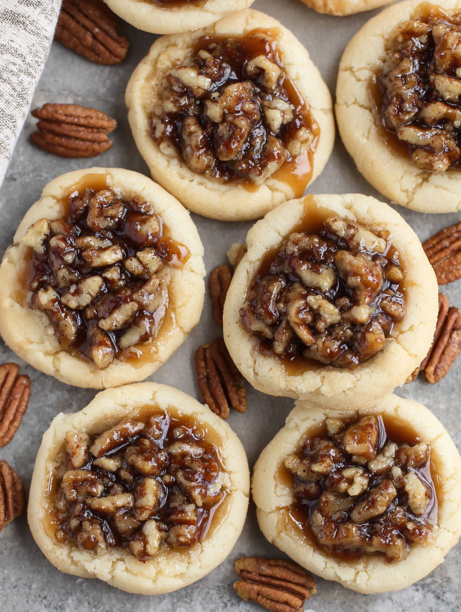 A close up of a pecan pie with a glaze.