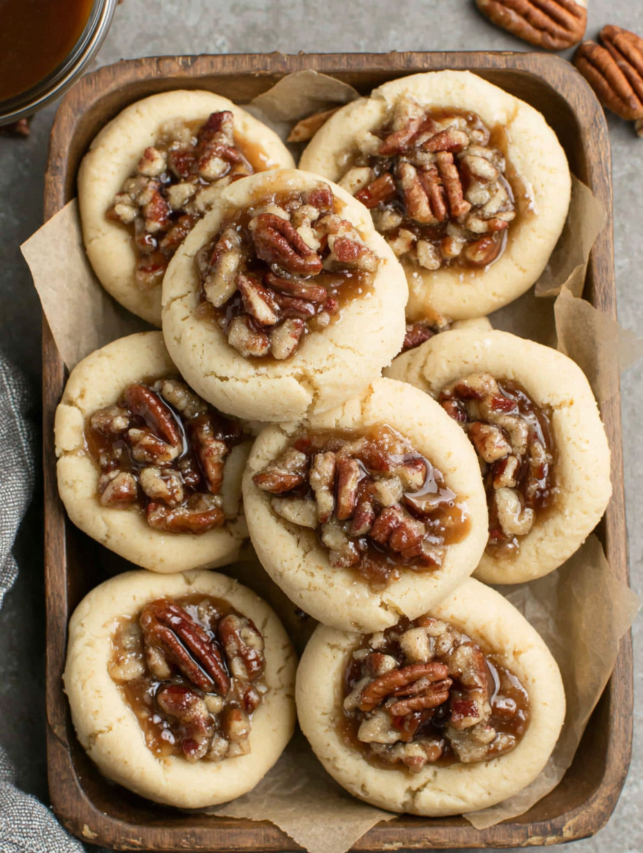 A tray of pecan pies with a brown glaze.