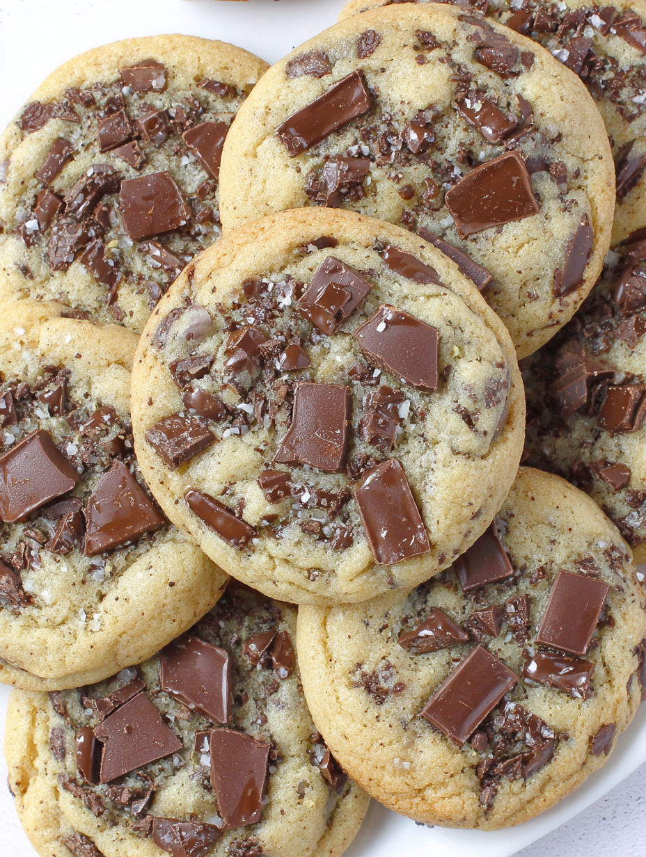 A close up of a chocolate chip cookie.
