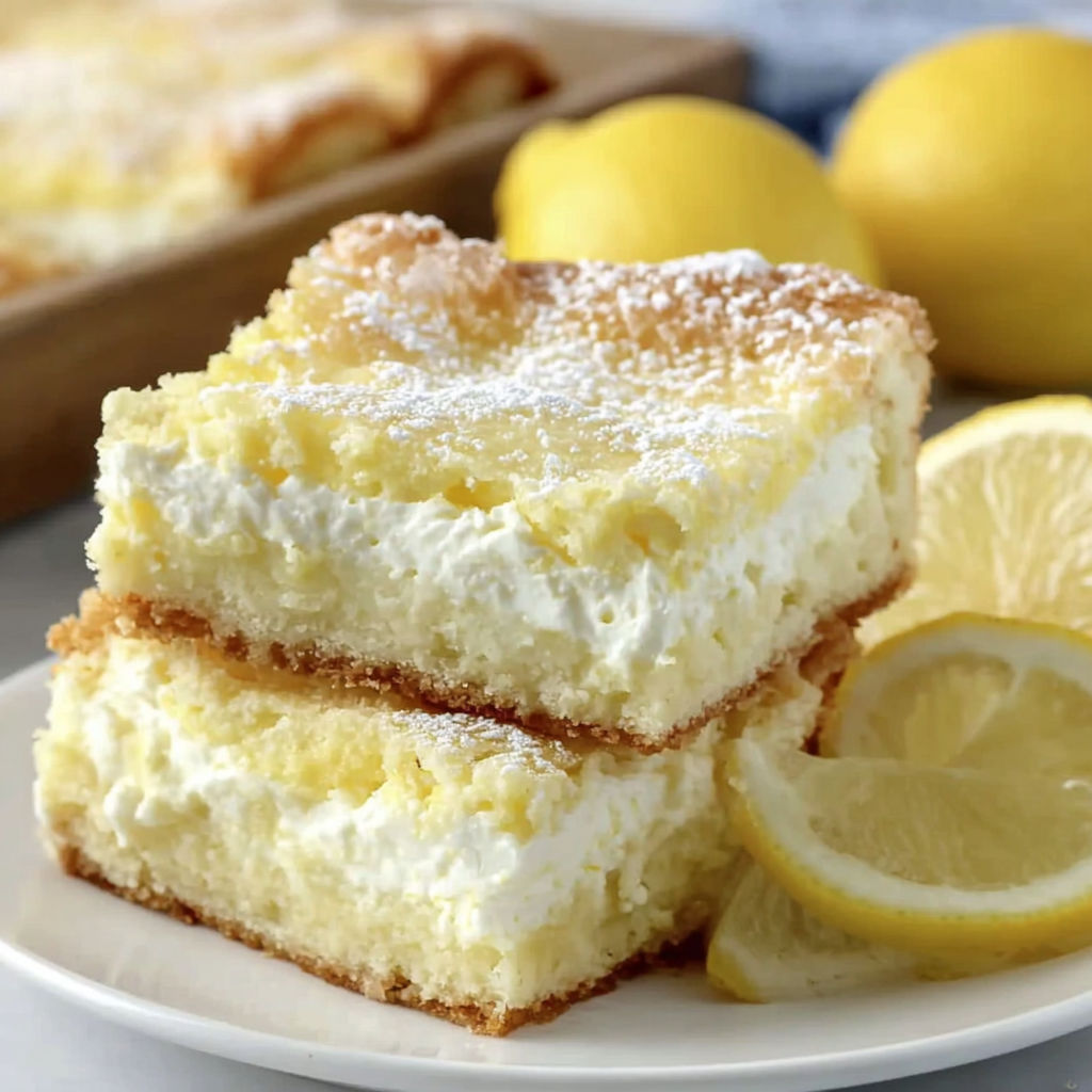 A plate of lemon cream cheese bars.