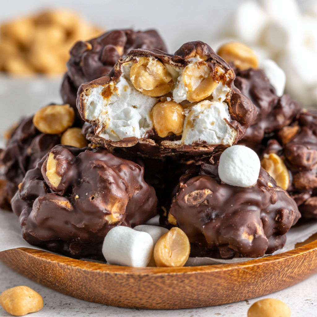 A plate of peanut marshmallow clusters.