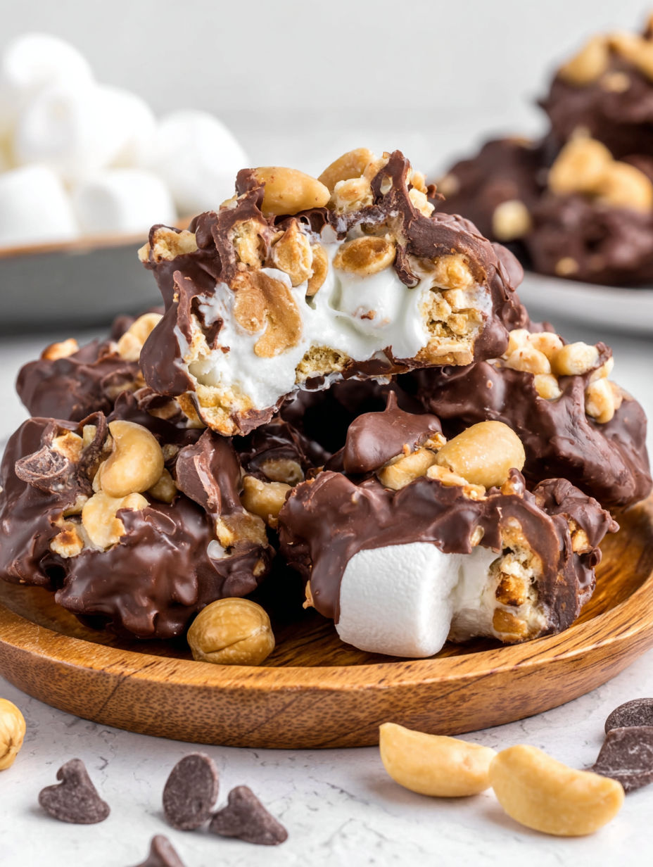 A chocolate dessert with marshmallows on top.