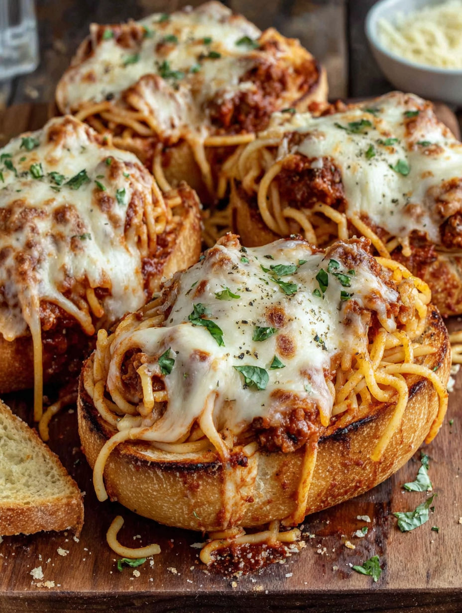 A plate of spaghetti garlic bread bowls.