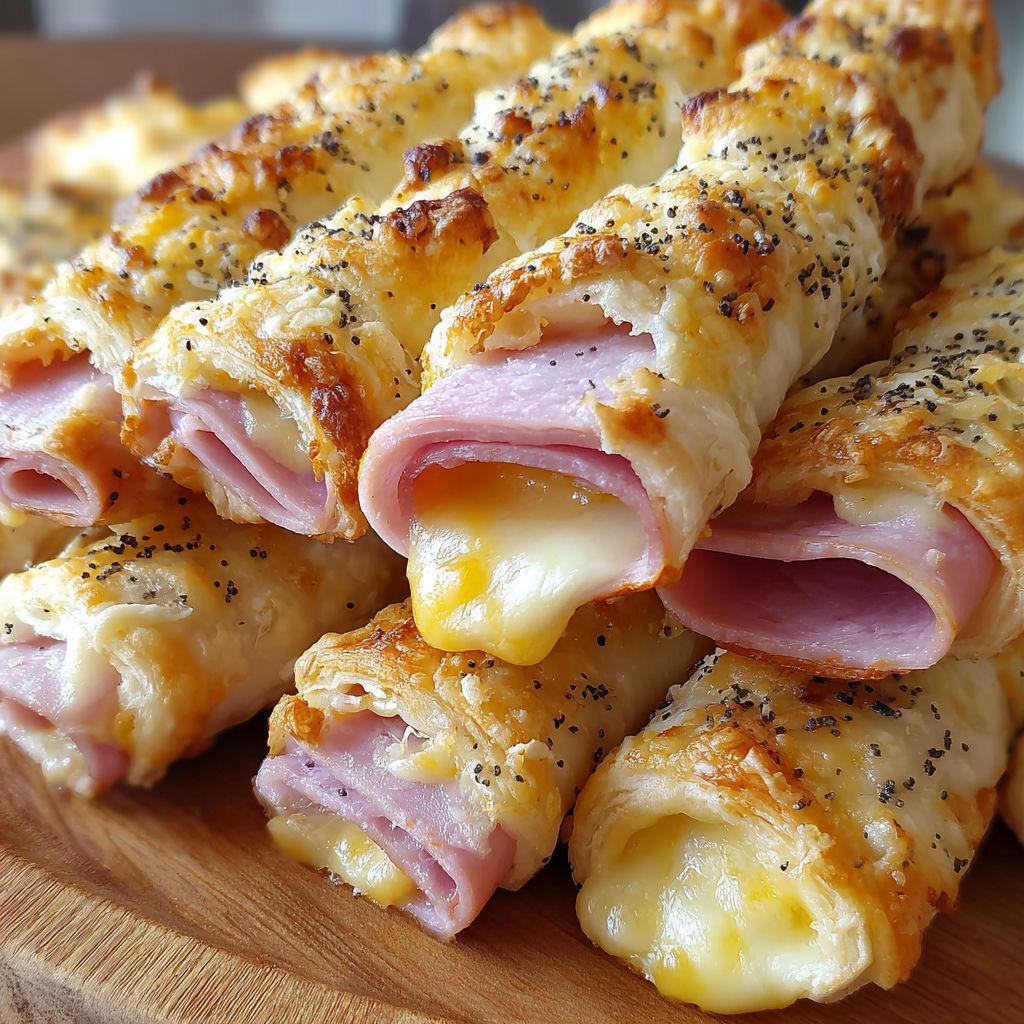 A plate of ham and cheese sticks.