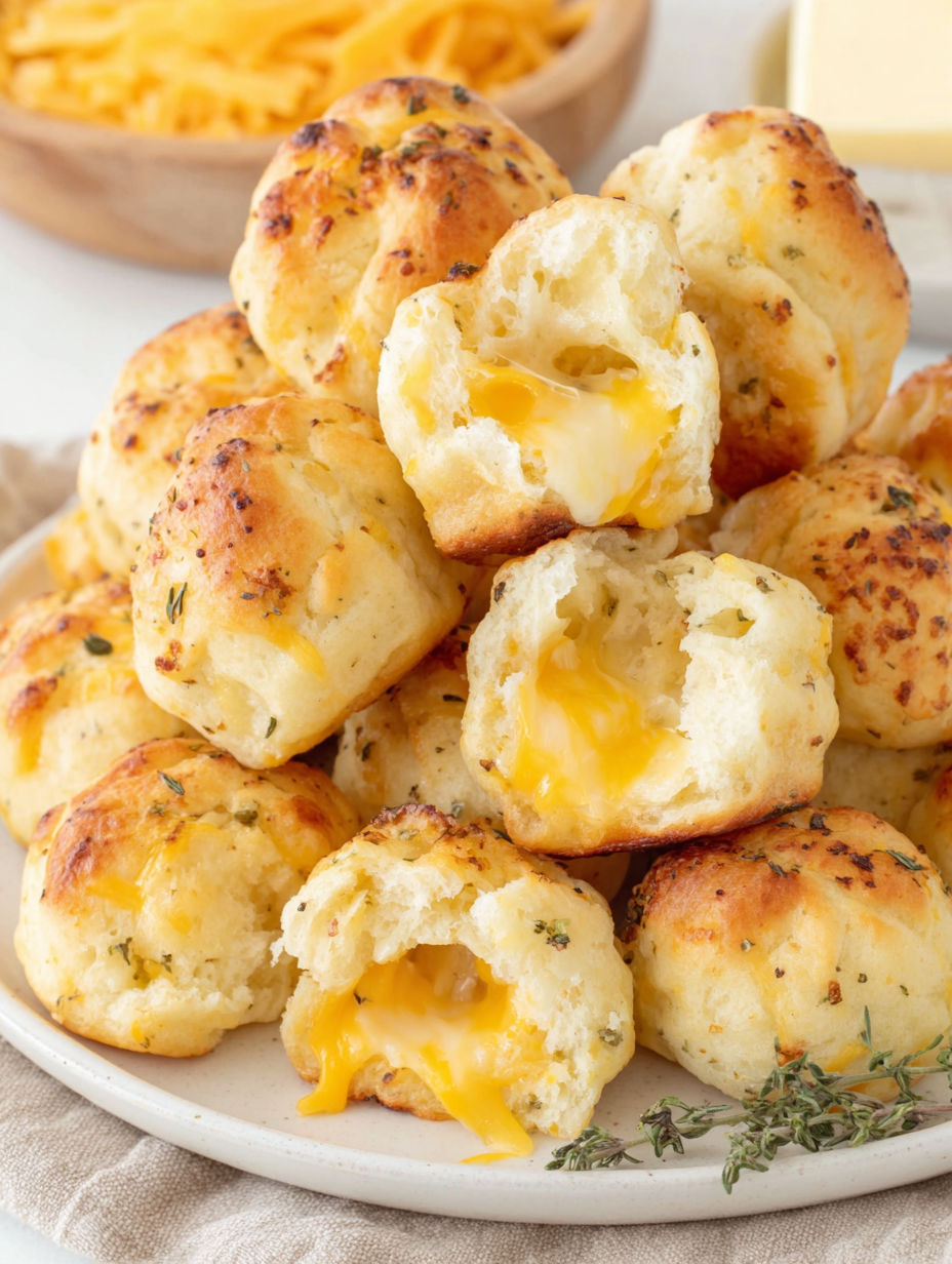 A plate of 3 cheese biscuit bombs.