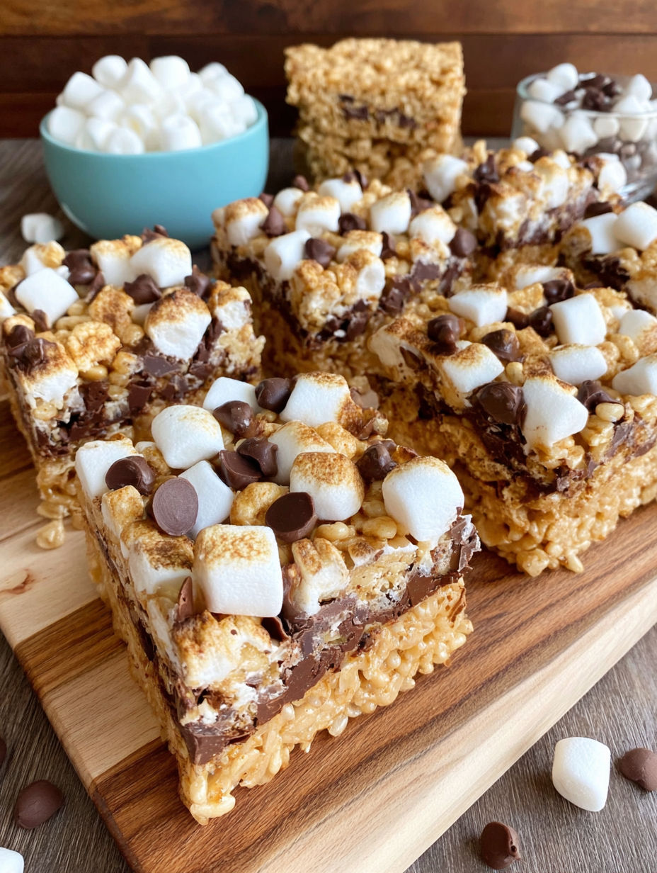 A delicious dessert made with marshmallows and rice krispies.