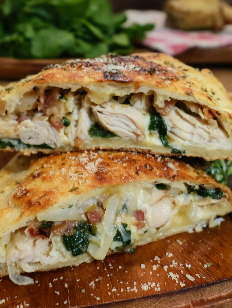 A calzone with chicken and bacon.