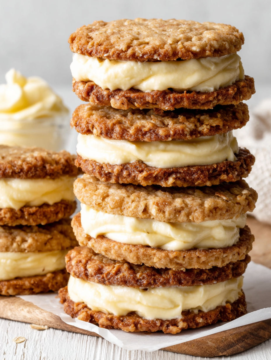 A stack of cookies with white frosting.