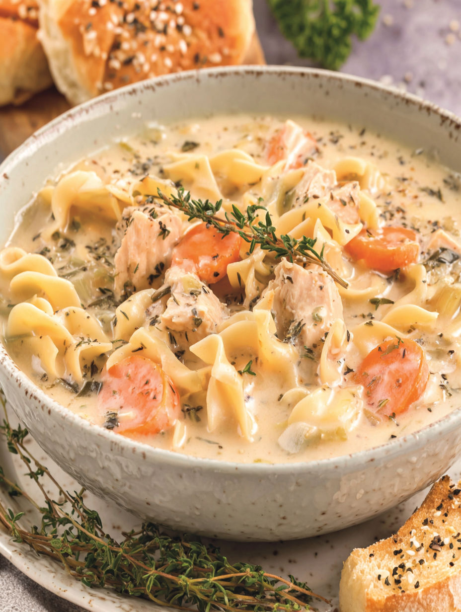 A bowl of pasta with tomatoes and herbs.
