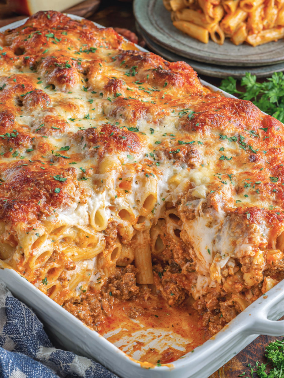 A casserole dish filled with lasagna.