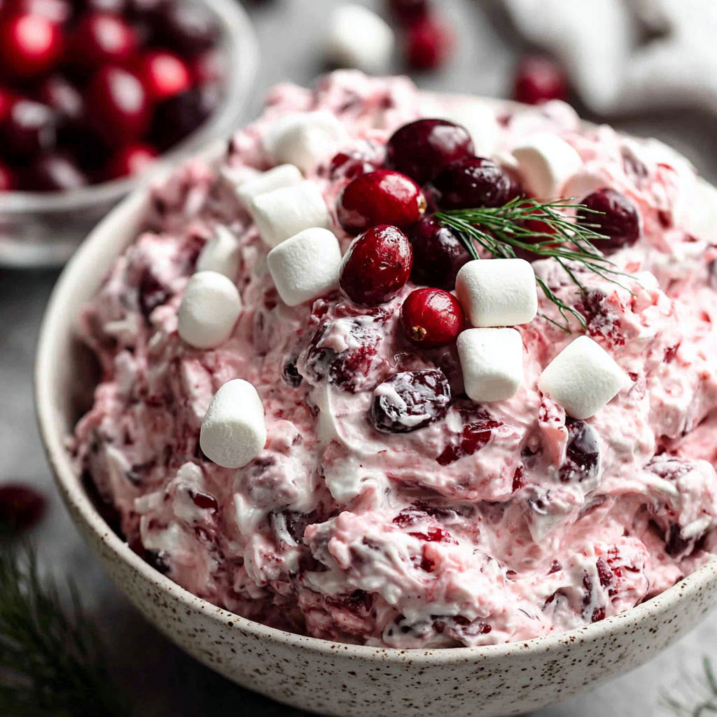A bowl of Cranberry Fluff Salad.