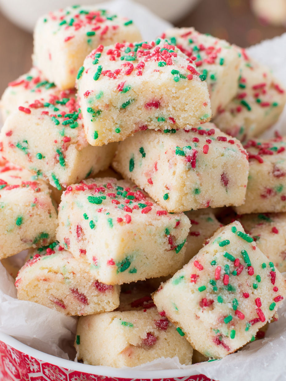 A stack of shortbread cookie bites.