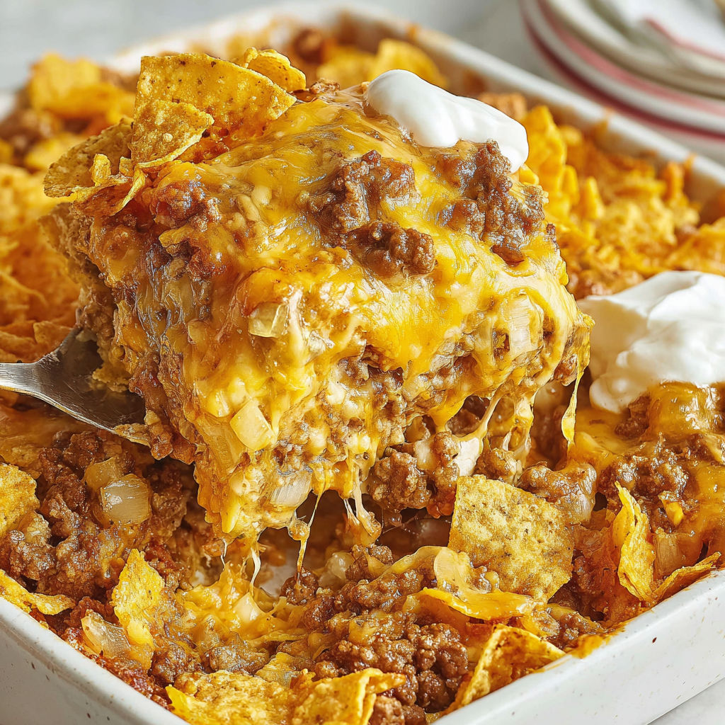 A delicious taco doritos casserole.