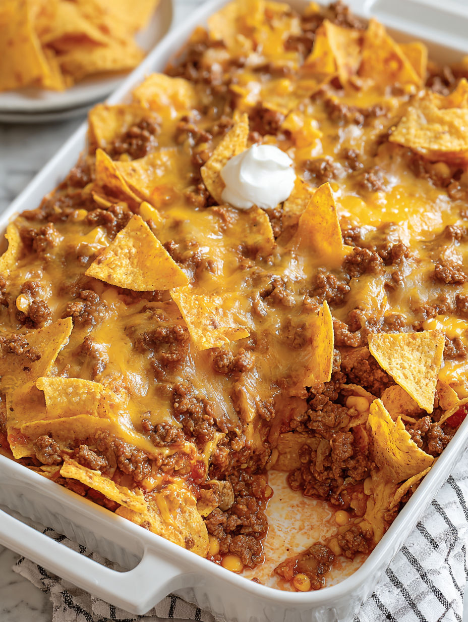 A dish of chili cheese nachos.