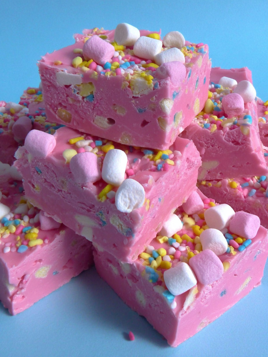 A stack of pink bubblegum cloud fudge.