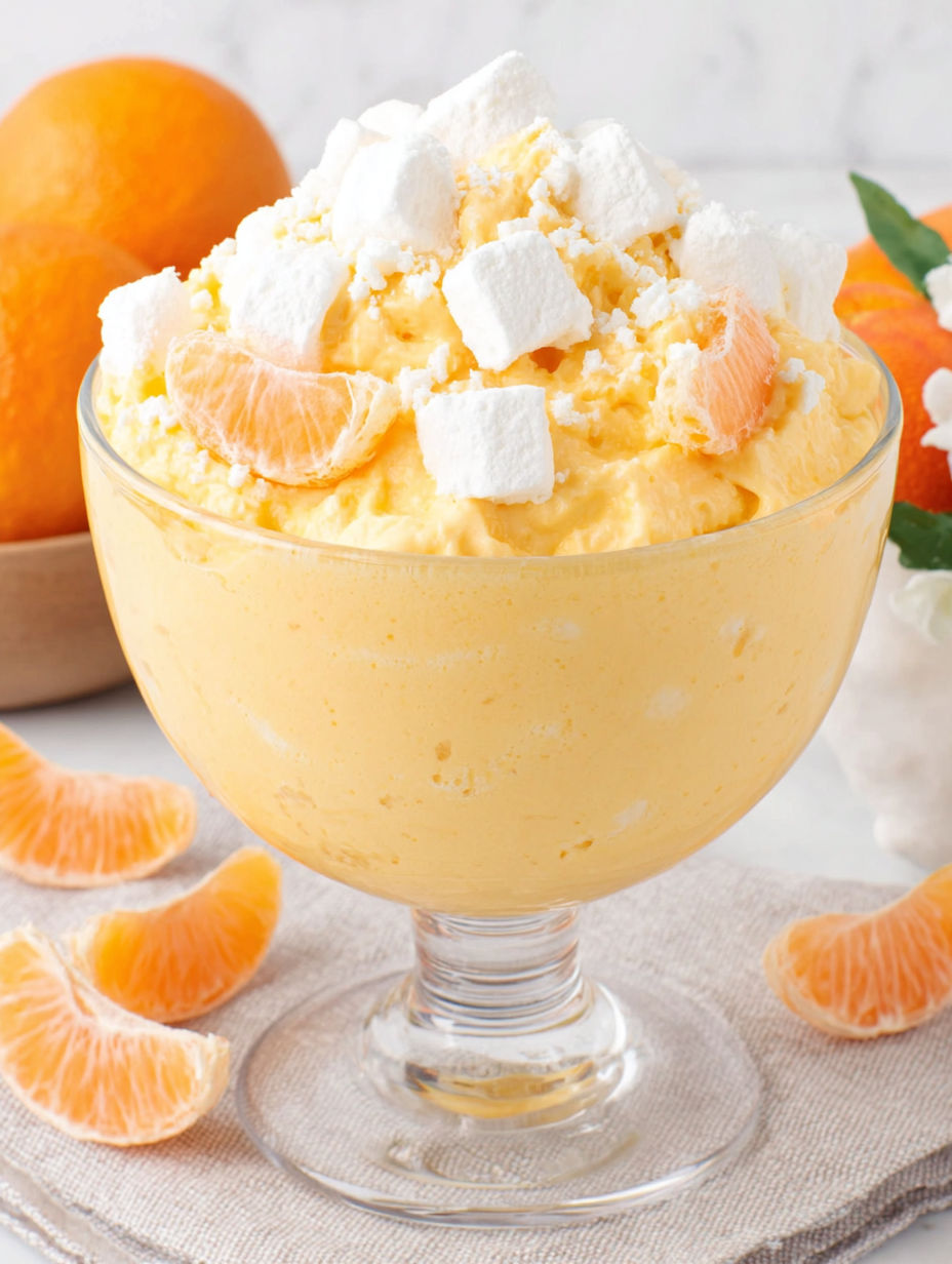 A glass bowl filled with a yellow dessert.