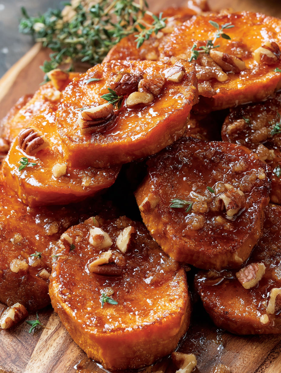 Sweet potatoes with cinnamon and maple syrup.