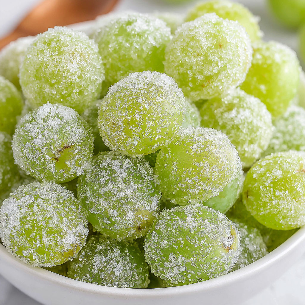 A bowl of sugar coated grapes.