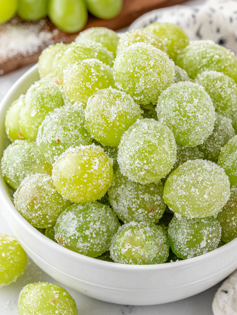 A bowl of sugar coated grapes.