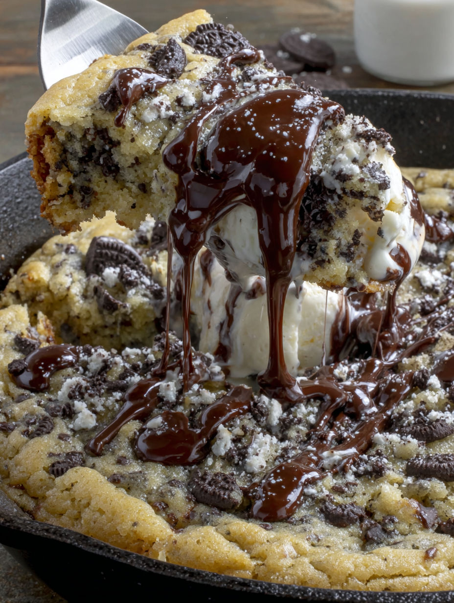 A chocolate covered cookie with ice cream on top.