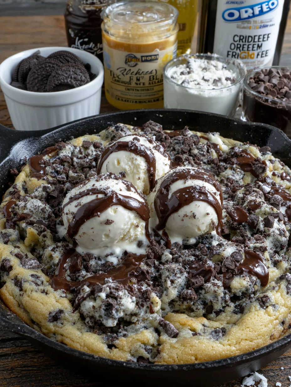 A delicious dessert with ice cream and chocolate sauce.