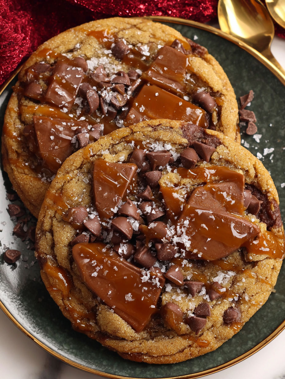 Two gingerbread toffee cookies on a plate.