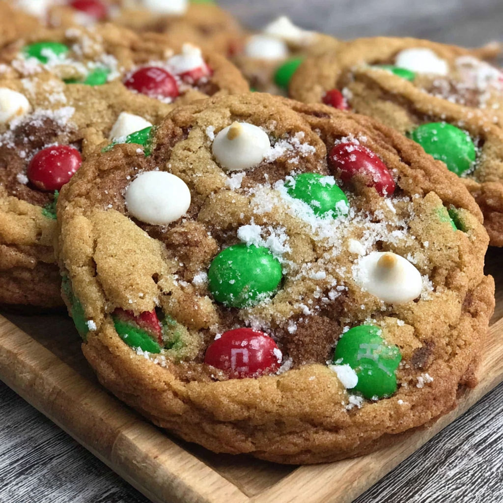 A plate of Christmas M&M cookies.